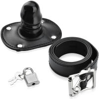 KNEBEL Z GUMOWYM PENISEM ZAMYKANY NA KŁÓDKĘ, KOREK ANALNY 2W1 - 79601097