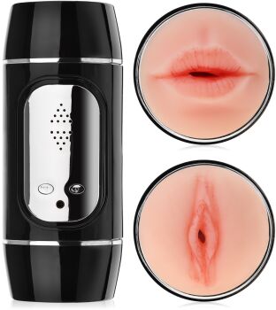WIBRUJĄCY MASTURBATOR  - 18 FUNKCJI - 2w1 SZTUCZNA POCHWA I USTA - 79499680