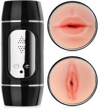 WIBRUJĄCY MASTURBATOR  - 18 FUNKCJI - 2w1 SZTUCZNA POCHWA I USTA - 79499680
