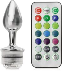 ŚWIECĄCY KOREK ANALNY LED 13 KOLORÓW STEROWANY PILOTEM STALOWY ANAL PLUG - 73853773