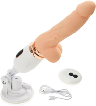POSUWISTO-ROTACYJNY WIBRATOR NA TELESKOPOWEJ PRZYSSAWCE, MIĘKKIE DELIKATNE DILDO Z FUNKCJĄ GRZANIA DO 45stC - 78939909