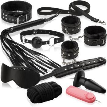 SOLIDNY ZESTAW BDSM Z WIBRUJĄCYM KORKIEM ANALNYM ANAL PLUG - 9 ELEMENTÓW - 75436656