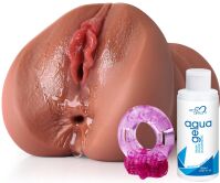 SZTUCZNA POCHWA WAGINA MASTURBATOR DLA MĘŻCZYZN MĘSKI + WIBRUJĄCY PIERŚCIEŃ + ŻEL POŻLIZGOWY 150ml - 78654547