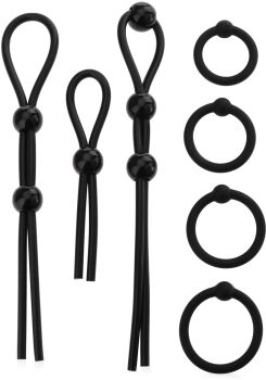 DUŻY ZESTAW EREKCYJNY 7 ELEMENTÓW - COCK RING, LASSO, PIERŚCIEŃ NA PENISA I JĄDRA - 78101329