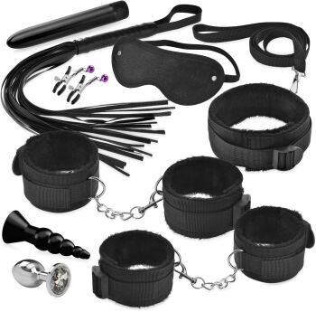 ZESTAW BDSM Z WIBRATOREM I KORKAMI ANALNYMI - GADŻETY DO CHŁOSTY I KRĘPOWANIA  - 76697714