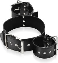 UPRZĄŻ BDSM DO KRĘPOWANIA SKÓRZANA OBROŻA Z KAJDANAMI - 70349958