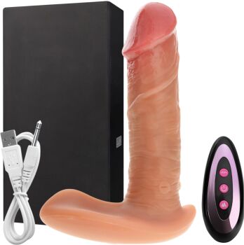 SAMONOŚCNE DILDO PENIS DO MAJTEK 9 FUNKCJI Z RUCHEM POSUWISTYM GÓRA-DÓŁ GRZANIE 39stC STEROWANE PILOTEM - 22335678