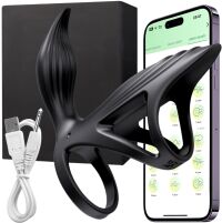 PIERŚCIEŃ WIBRACYJNY NA EREKCJĘ Z DODATKOWYM BODŹCEM - STYMULATOR DLA PAR -  STEROWANY TELEFONEM BLUETOOTH - 56466678