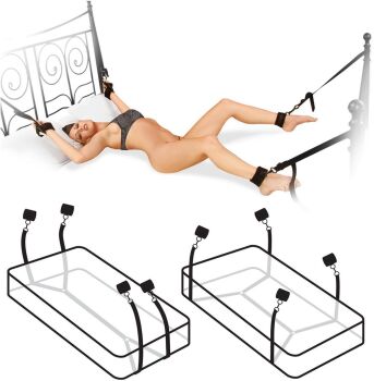 KAJDANKI NA RĘCE I NOGI + PASY DO KRĘPOWANIA ZAKŁADANE POD ŁÓŻKO BDSM - 77140721