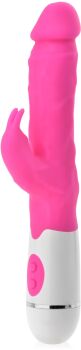 DUŻY WIBRATOR ŻYLASTY PENIS Z KRÓLIKIEM DO ŁECHTACZKI - 16 FUNKCJI, DWA SILNICZKI - 79963370