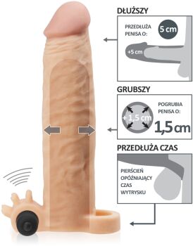 CZŁONEK DŁUŻSZY O 5 CM - UNIKATOWA NAKŁADKA NA PENISA Z WIBRACJAMI I MASUJĄCYMI WYPUSTKAMI - 72884604 