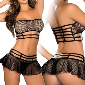 ZESTAW BIELIZNY EROTYCZNEJ Z SIATECZKI MINI SPÓDNICZKA + STANIK + STRINGI - 76174033