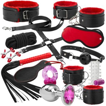 ZESTAW BDSM KAJDANKI BAT KNEBEL KOREK ANALNY RING NAKŁADKA OBROŻA SMYCZ.. - 76556787