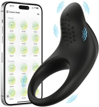 WIBRUJĄCY PIERŚCIEŃ EREKCYJNY NA PENISA Z MASAŻEREM ŁECHTACZKI 9 FUNKCJI SMARTFON APP - 78766678