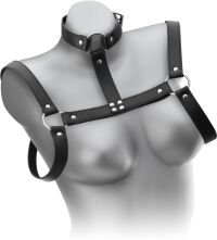 SKÓRZANA UPRZĄŻ UNISEX BDSM NA KLATKĘ PIERSIOWĄ REGULOWANE PASY Z OBROŻĄ - 70504350