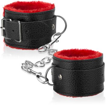 SKÓRZANE KAJDANKI NA RĘCE Z FUTERKIEM ELEGANCKIE OPASKI REGULOWANE Z ŁAŃCUCHEM – 98506178