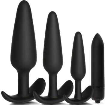 ZESTAW 3 KORKÓW ANALNYCH Z RĄCZKĄ + MINI WIBRATOR DAMSKI DO ŁECHTACZKI I WAGINY - 78765579