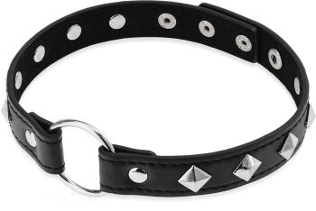 SEKSOWNY CHOKER OBROŻA BDSM Z ĆWIEKAMI SKÓRA EKOLOGICZNA - 77170295