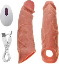 SUPER REALISTYCZNA NAKŁADKA NA PENISA Z WIBRACJAMI - sterowanie pilotem - WYDŁUŻA +4cm - 34786787