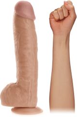 WIELKI SZTUCZNY PENIS XXL DILDO Z JĄDRAMI NA MOCNEJ PRZYSSAWCE - 78165348
