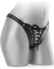 SKÓRZANE PRZEPLATANE DAMSKIE STRINGI BDSM - 72498193