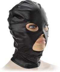 MASKA NA GŁOWĘ ZAPINANA NA ZAMEK Z OTWORAMI NA OCZY I USTA FETYSZ BDSM - 73993377