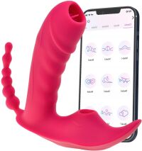POTRÓJNY SAMONOŚNY MASAŻER 9 FUNKCJI WIBRACJI SSANIA I RUCHOMEGO JĘZYCZKA GRZANIE 39stC - STEROWANY SMARTFONEM - 87278279