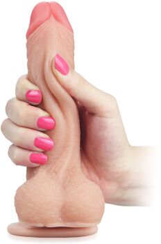 SUPERREALISTYCZNE DILDO Z PRZESUWNĄ SKÓRĄ I RUCHOMYM RDZENIEM PENIS NA PRZYSSAWCE - 73491564